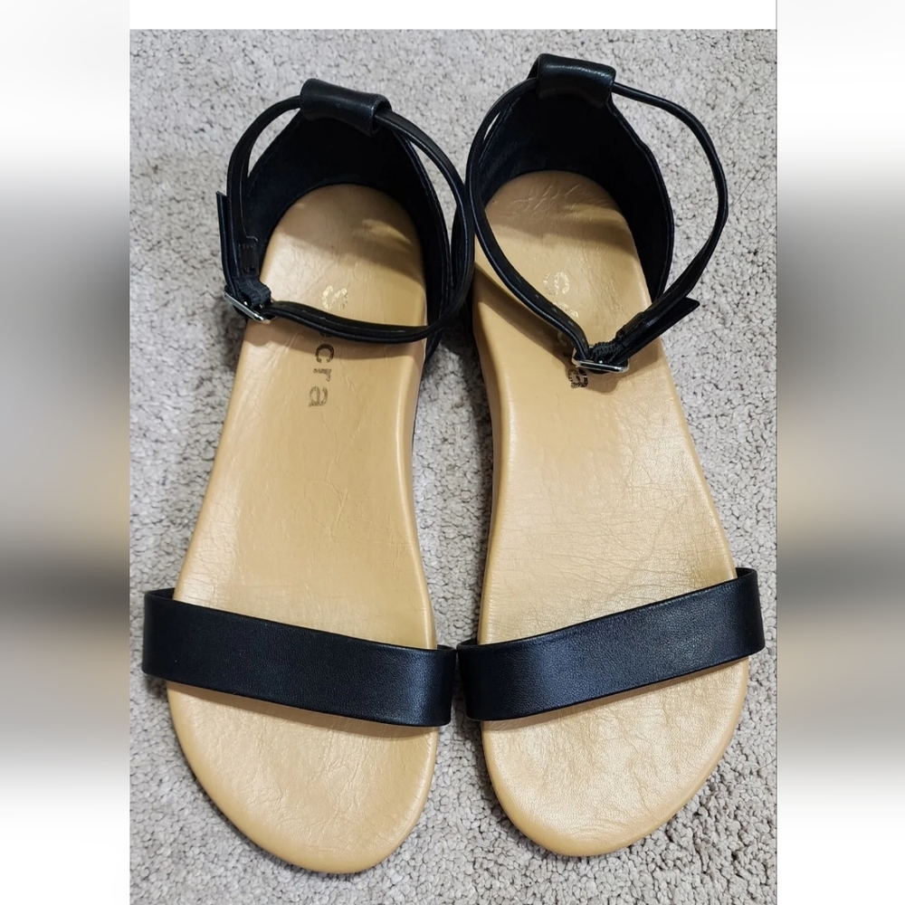 Secra Poppy Arch Support Leather Sandals Size US 6.5 Black Women Heel Scuff